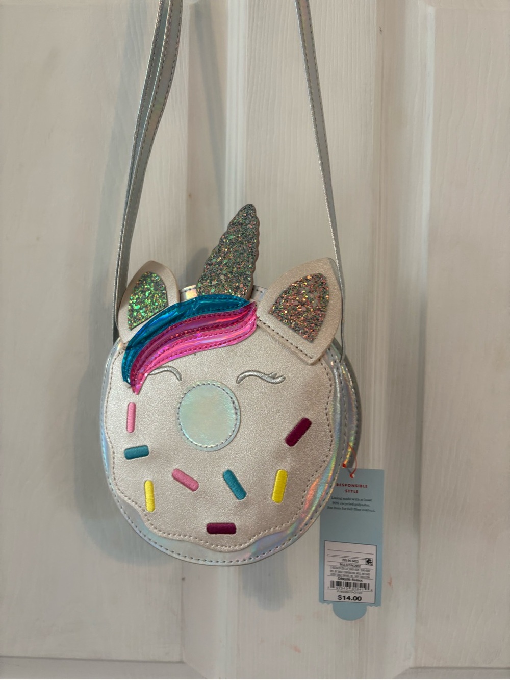 Cat & Jack Silver Unicorn Donut Crossbody with Rainbow Mane